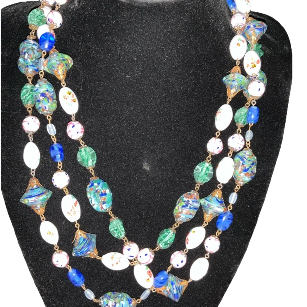 Murano glass beaded lamp work Venetian millefiori necklace